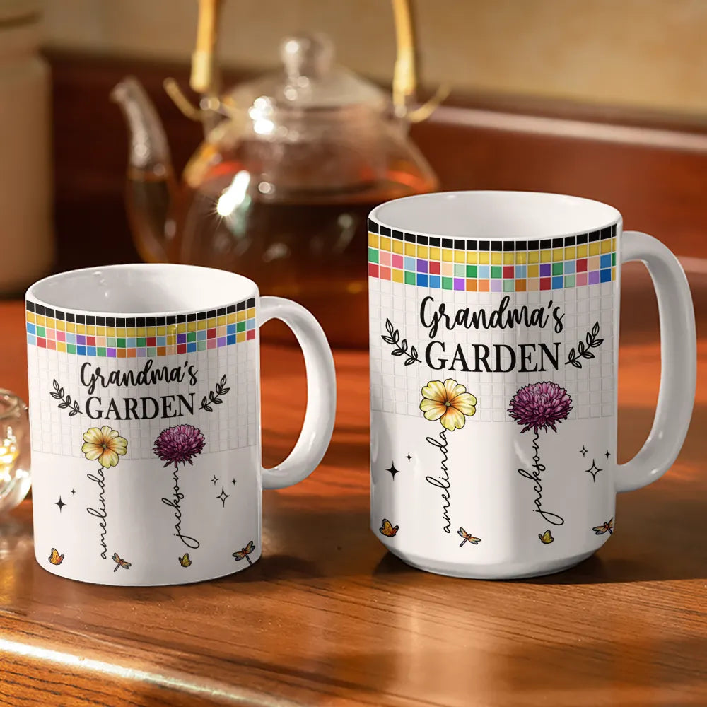 Gift For Yourself,Gift For Women,Gift For Mother,Gift For Grandma,Love - Mosaic Tiles Birth Flower Grandma's Garden - Personalized White Edge-to-Edge Mug