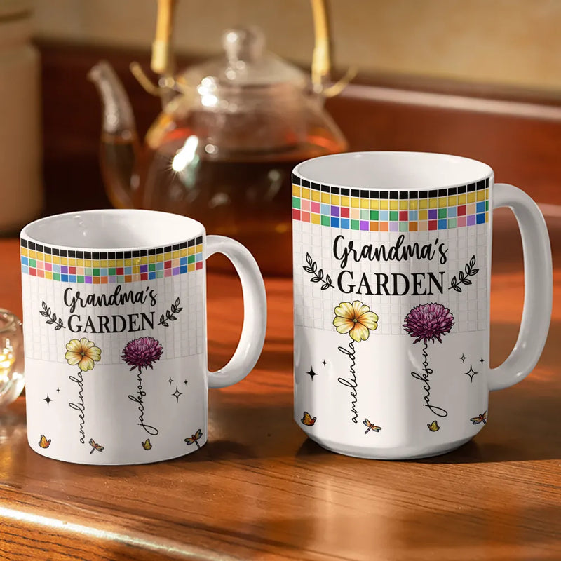Gift For Yourself,Gift For Women,Gift For Mother,Gift For Grandma,Love - Mosaic Tiles Birth Flower Grandma's Garden - Personalized White Edge-to-Edge Mug