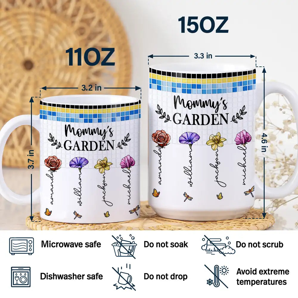 Gift For Yourself,Gift For Women,Gift For Mother,Gift For Grandma,Love - Mosaic Tiles Birth Flower Grandma's Garden - Personalized White Edge-to-Edge Mug