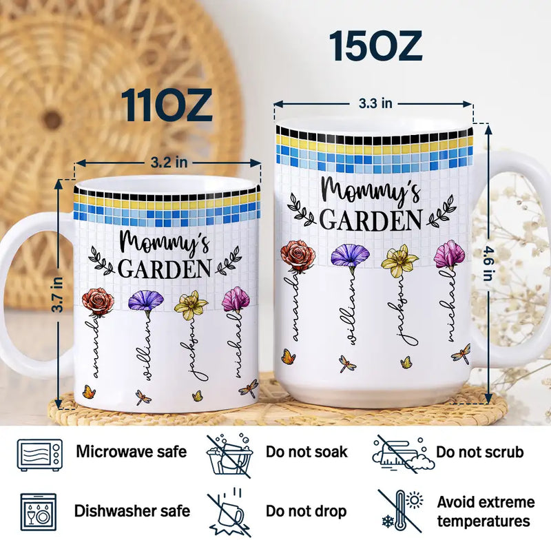Gift For Yourself,Gift For Women,Gift For Mother,Gift For Grandma,Love - Mosaic Tiles Birth Flower Grandma's Garden - Personalized White Edge-to-Edge Mug