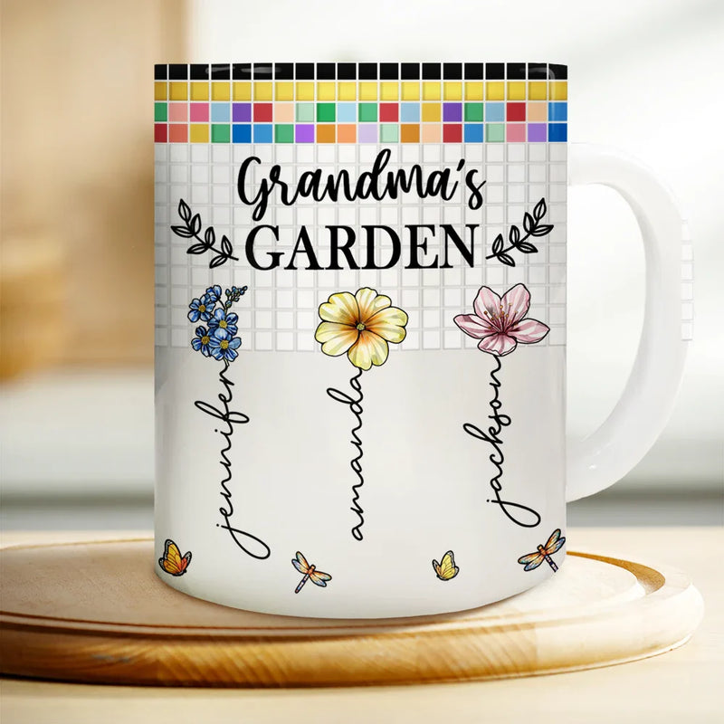 Gift For Yourself,Gift For Women,Gift For Mother,Gift For Grandma,Love - Mosaic Tiles Birth Flower Grandma's Garden - Personalized White Edge-to-Edge Mug