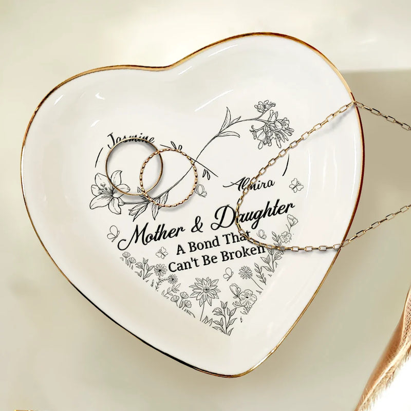 Gift For Mother,Gift For Daughter,Mom,Daughters (Adult),Daughters - Mother And Daughter A Bond That Can't Be Broken - Personalized Heart Ring Dish