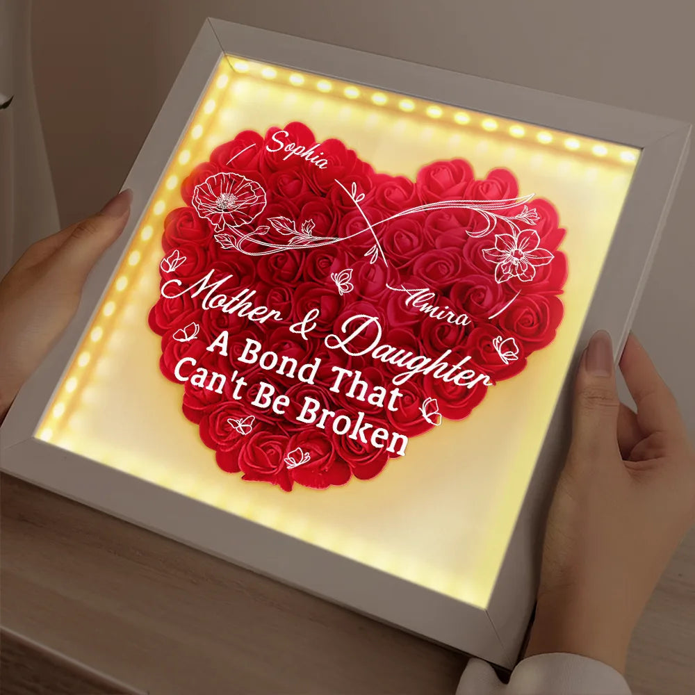 Gift For Mother, Dad - Daughters (Adult), Dad - Daughters (Young), Gift For Daughter, Love - Mother And Daughter Forever Linked Together - Personalized LED Light Flower Shadow Box