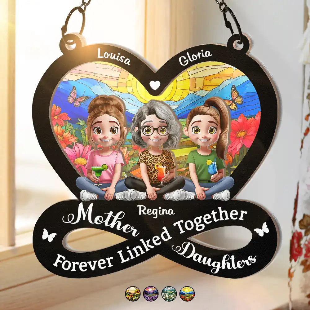 Gift For Mother,Love,Mom,Daughters,Gift For Daughter - Mother And Daughter Forever Linked Together 3D Effect - Personalized Window Hanging Suncatcher Ornament
