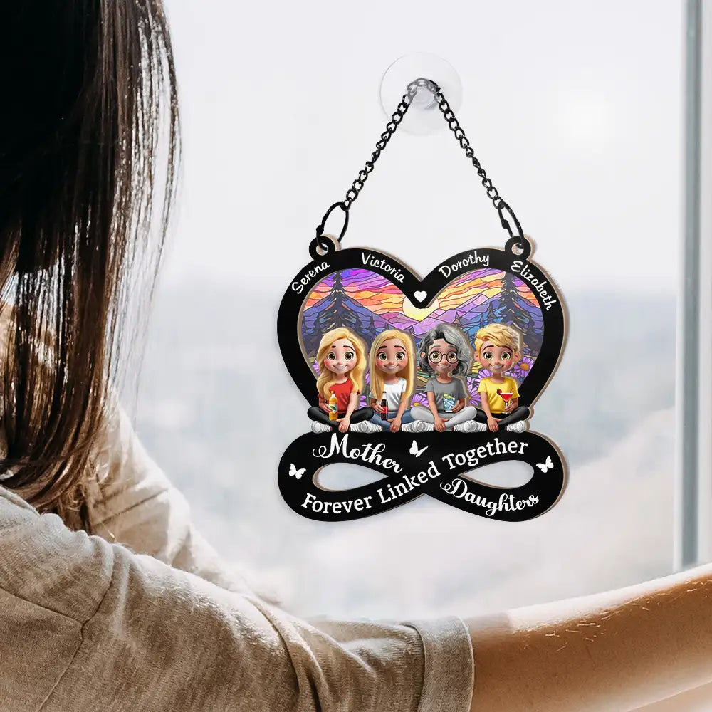 Gift For Mother,Love,Mom,Daughters,Gift For Daughter - Mother And Daughter Forever Linked Together 3D Effect - Personalized Window Hanging Suncatcher Ornament
