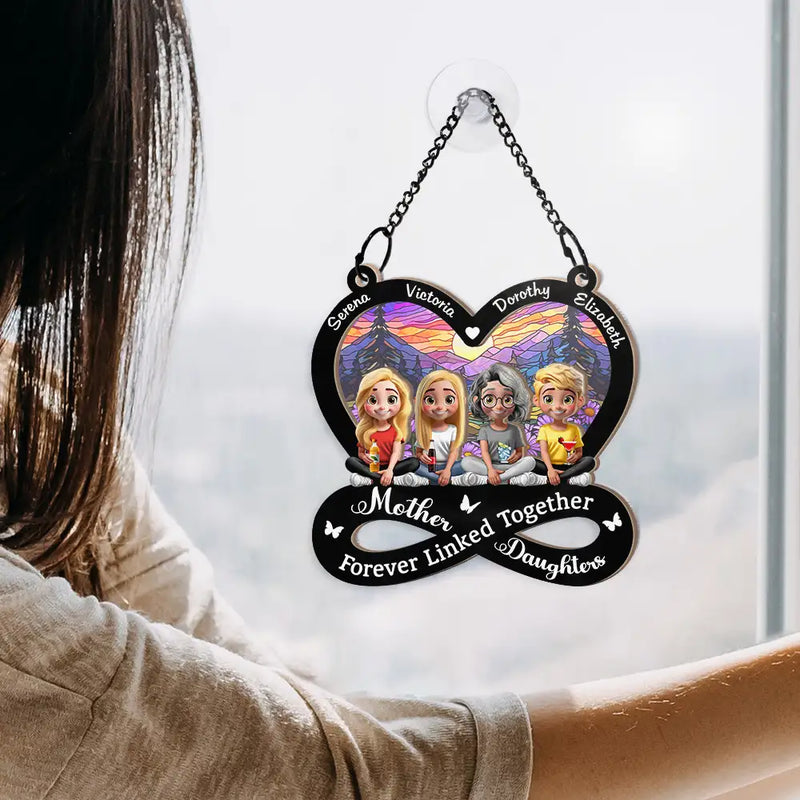 Gift For Mother,Love,Mom,Daughters,Gift For Daughter - Mother And Daughter Forever Linked Together 3D Effect - Personalized Window Hanging Suncatcher Ornament
