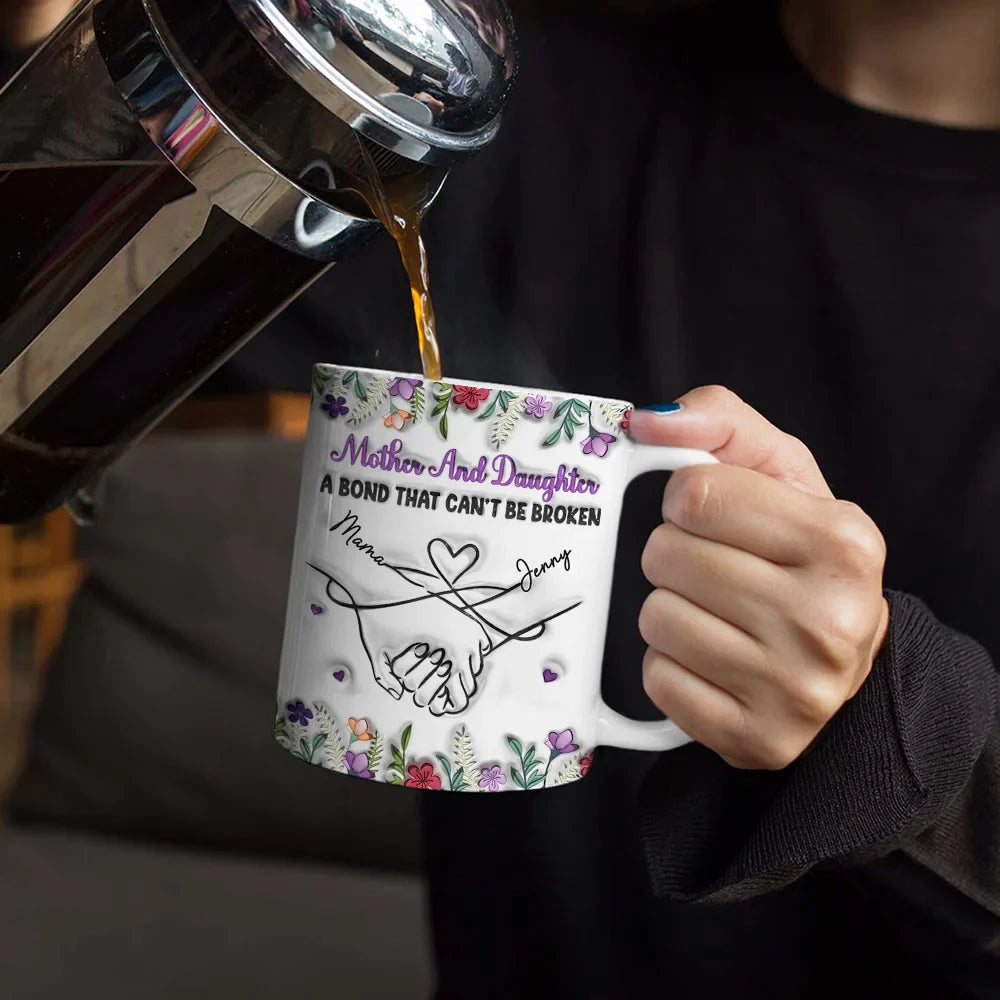 Gift For Mother,Gift For Daughter,Love,Mom,Daughters - Mother And Daughter Relationship - 3D Inflated Effect Printed Mug, Personalized White Edge-to-Edge Mug