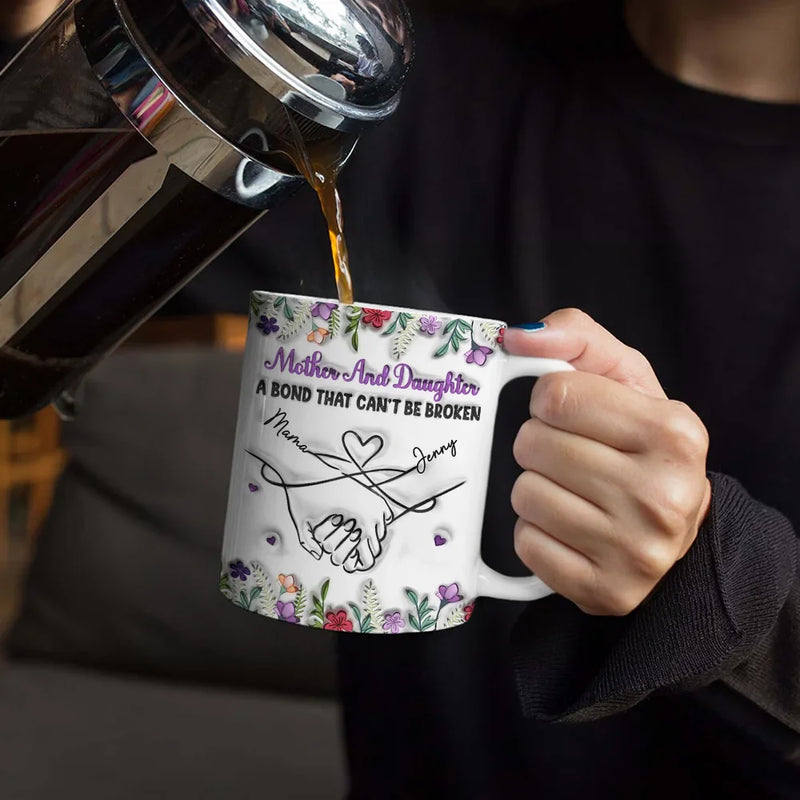 Gift For Mother,Gift For Daughter,Love,Mom,Daughters - Mother And Daughter Relationship - 3D Inflated Effect Printed Mug, Personalized White Edge-to-Edge Mug