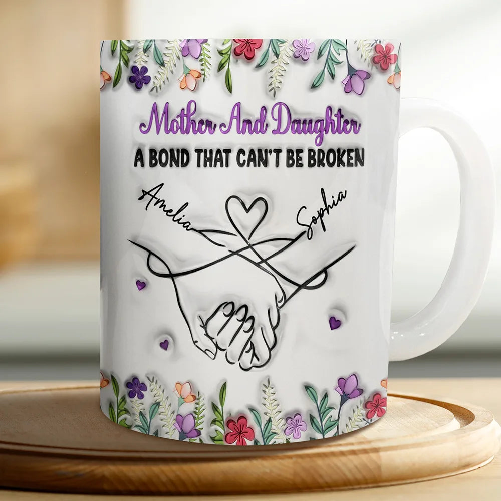Gift For Mother,Gift For Daughter,Love,Mom,Daughters - Mother And Daughter Relationship - 3D Inflated Effect Printed Mug, Personalized White Edge-to-Edge Mug