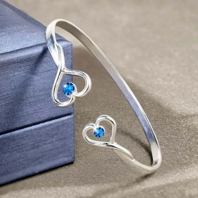 Gift For Mother, Gift For Daughter, Mom - Daughters (Adult), Mom - Daughters (Young), Love - Mother And Daughter Will Always Be Connected By Heart - Personalized Gem Heart Cuff Bracelet