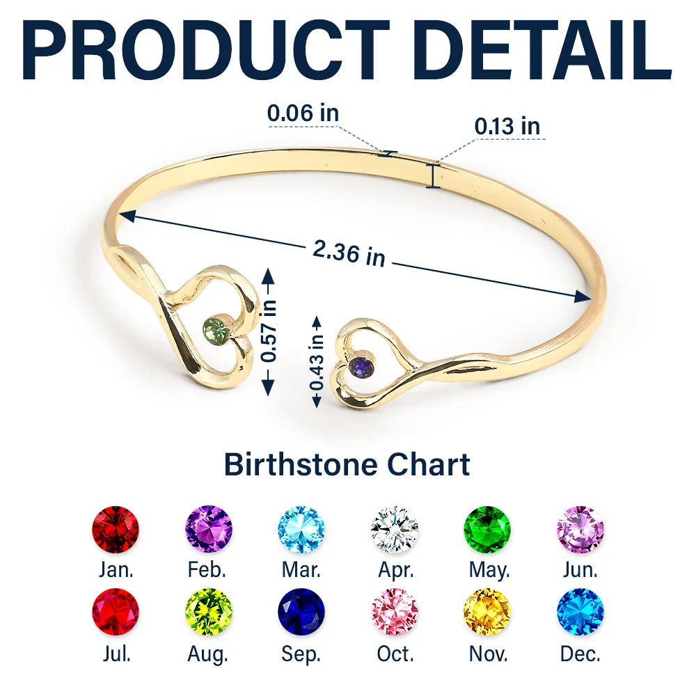 Je suis toujours avec toi - Bracelet manchette cœur en pierres précieuses personnalisé