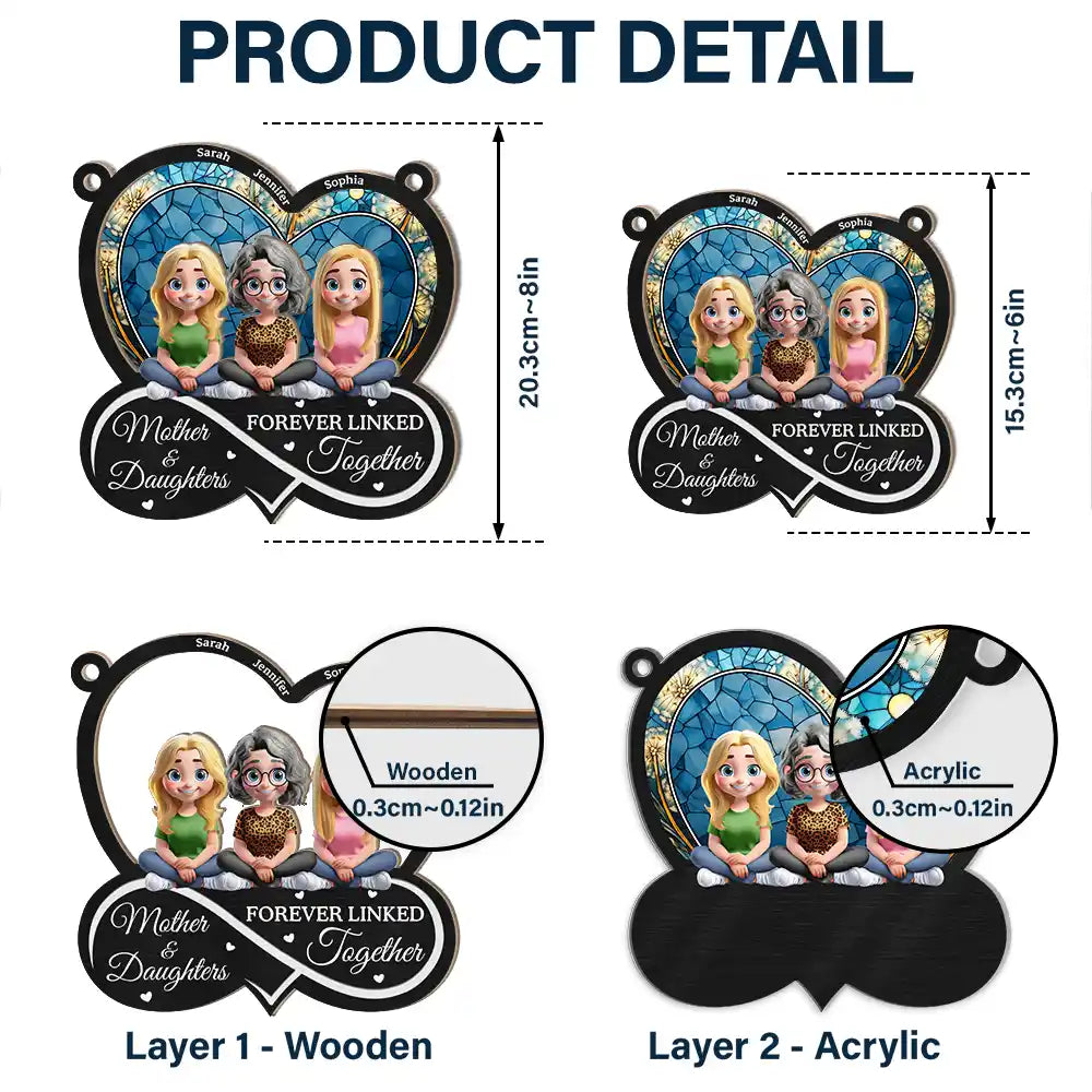 Gift For Mother,Mom - Daughters (Adult),Gift For Daughter,Happy - Mother And Daughters Forever Linked Together - Personalized Window Hanging Suncatcher Ornament