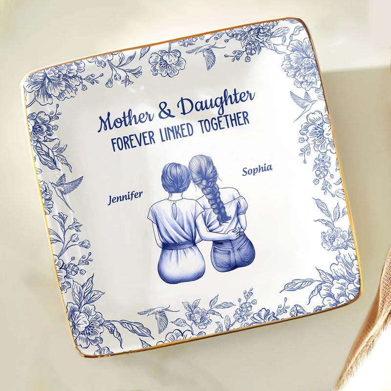 Love, Gift For Mother, Gift For Daughter, Mom - Daughters (Adult) - Mother And Daughters Forever Linked Together Toile - Personalized Ring Dish