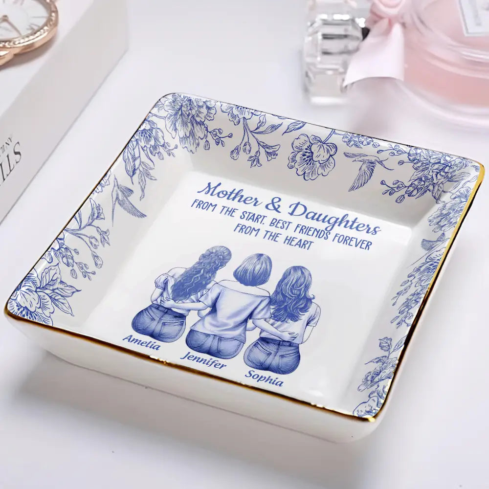 Love, Gift For Mother, Gift For Daughter, Mom - Daughters (Adult) - Mother And Daughters Forever Linked Together Toile - Personalized Ring Dish