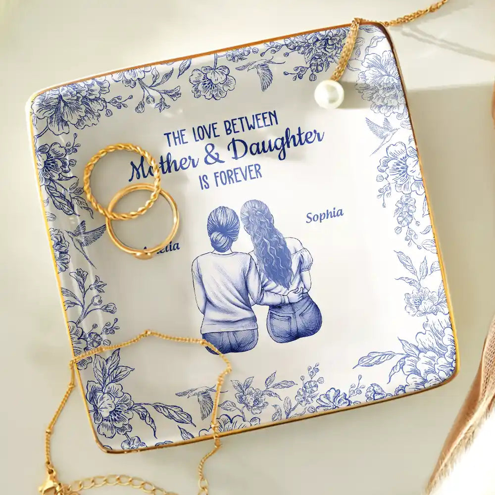 Love, Gift For Mother, Gift For Daughter, Mom - Daughters (Adult) - Mother And Daughters Forever Linked Together Toile - Personalized Ring Dish