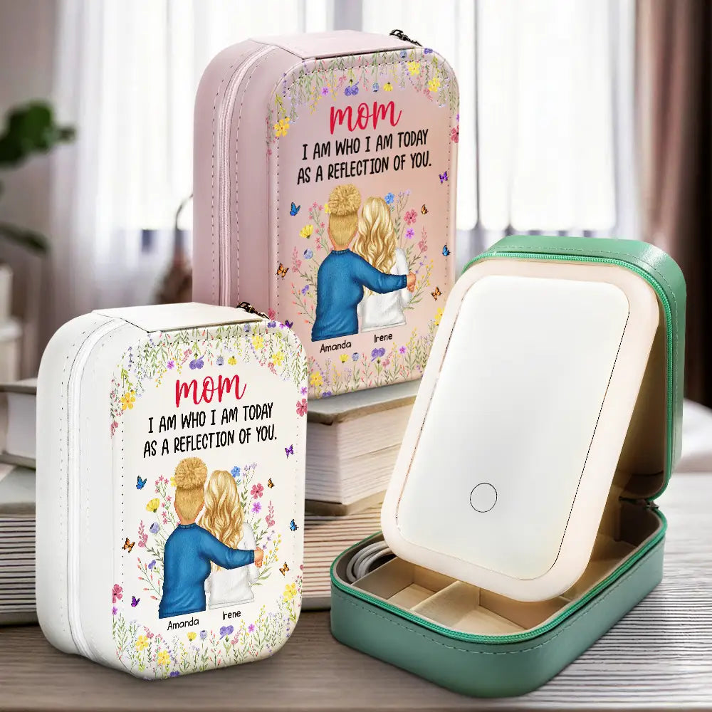 Gift For Mother, Mom - Daughters (Adult), Happy - Mother Daughter A Reflection Of You - Personalized Makeup Box With LED Mirror