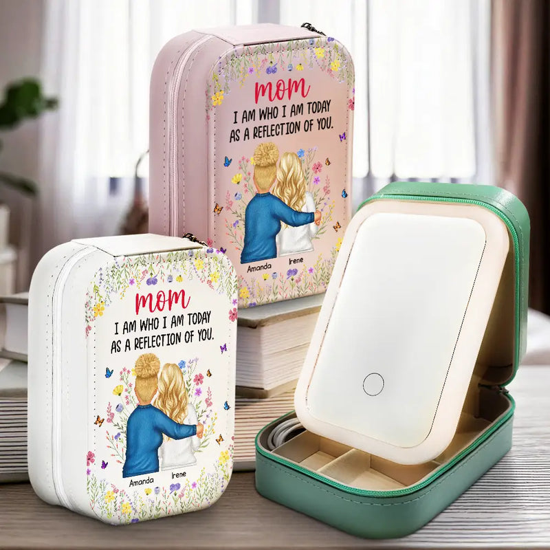 Gift For Mother, Mom - Daughters (Adult), Happy - Mother Daughter A Reflection Of You - Personalized Makeup Box With LED Mirror