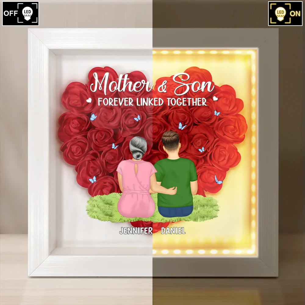 Gift For Mother,Mom - Daughters (Adult),Happy - Mother Daughter Forever Linked Together - Personalized LED Light Flower Shadow Box