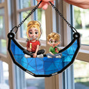 Gift For Mother,Mom,Children - Mother Daughter Son We Love You Mom 3D Cartoon - Personalized Window Hanging Suncatcher Ornament