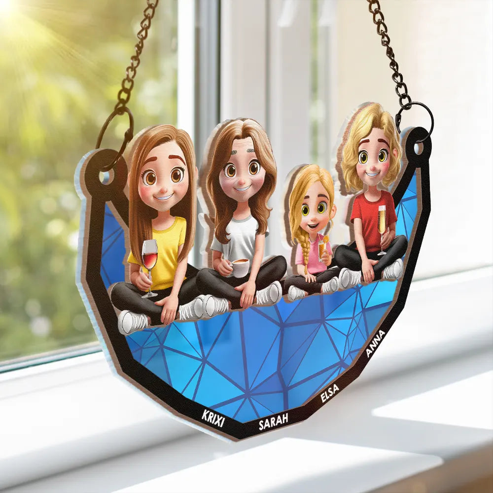 Gift For Mother,Mom,Children - Mother Daughter Son We Love You Mom 3D Cartoon - Personalized Window Hanging Suncatcher Ornament