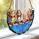 Gift For Mother,Mom,Children - Mother Daughter Son We Love You Mom 3D Cartoon - Personalized Window Hanging Suncatcher Ornament