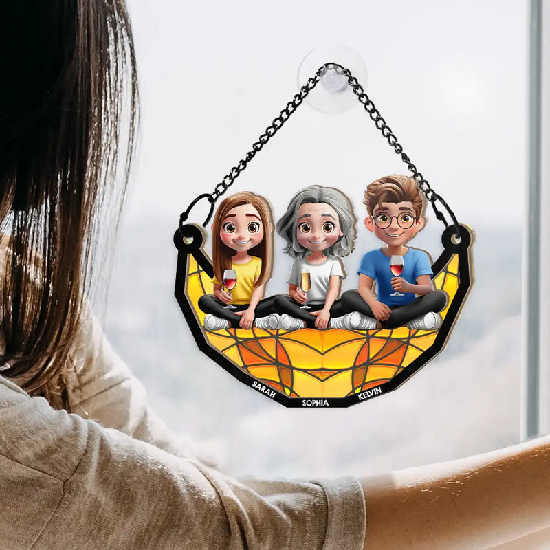 Gift For Mother,Mom,Children - Mother Daughter Son We Love You Mom 3D Cartoon - Personalized Window Hanging Suncatcher Ornament