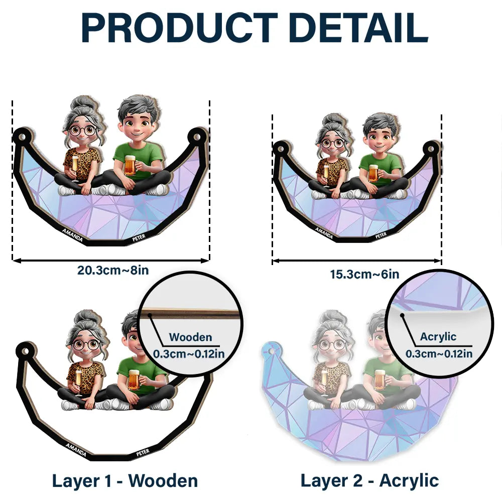 Gift For Mother,Mom,Children - Mother Daughter Son We Love You Mom 3D Cartoon - Personalized Window Hanging Suncatcher Ornament