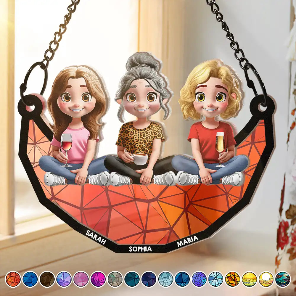 Moon Mother Daughter Son We Love You Mom 3D Cartoon - Personalized Window Hanging Suncatcher Ornament