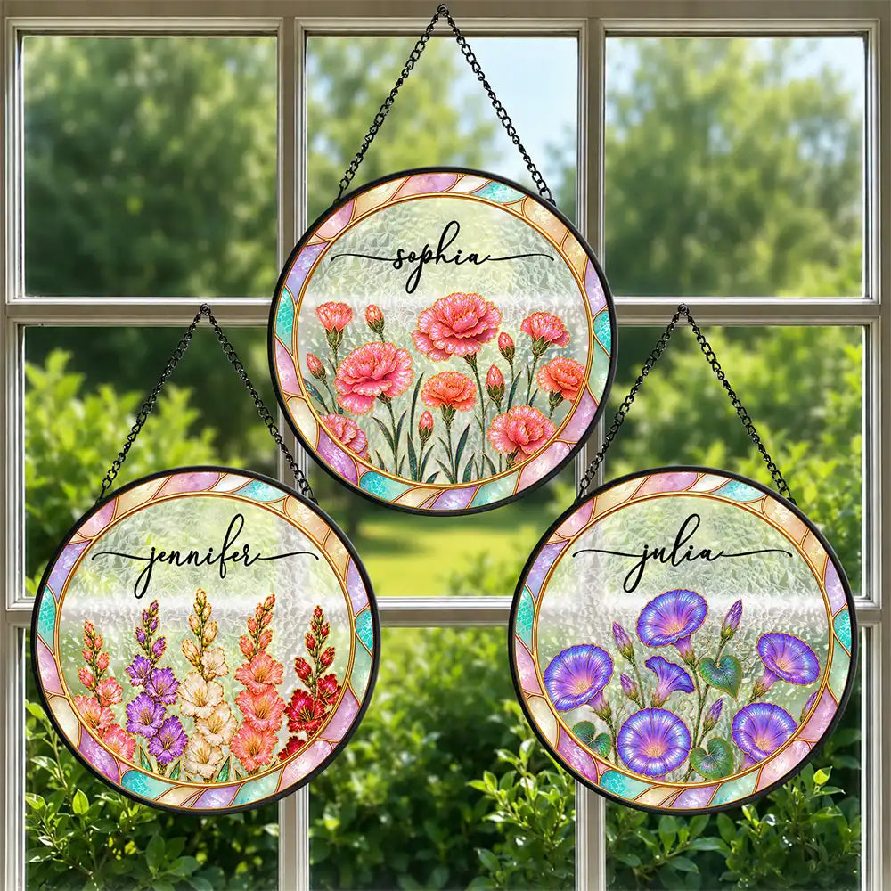 Mother Of Pearl Birth Flower Blooming In Love - Personalized Stained Glass Window Hanging Suncatcher