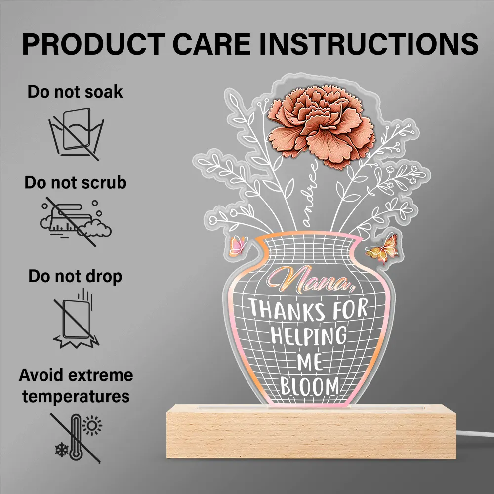 Gift For Mother,Love - Mother Thanks For Helping Us Bloom Birth Flower - Personalized 3D Led Light Wooden Base