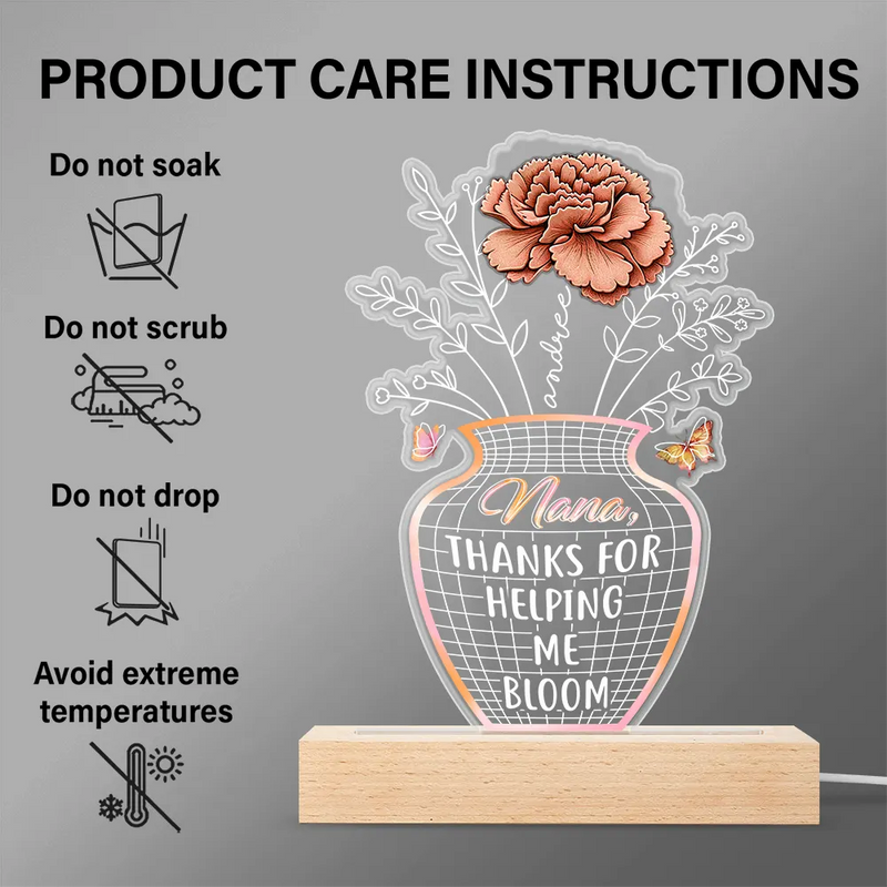 Gift For Mother,Love - Mother Thanks For Helping Us Bloom Birth Flower - Personalized 3D Led Light Wooden Base