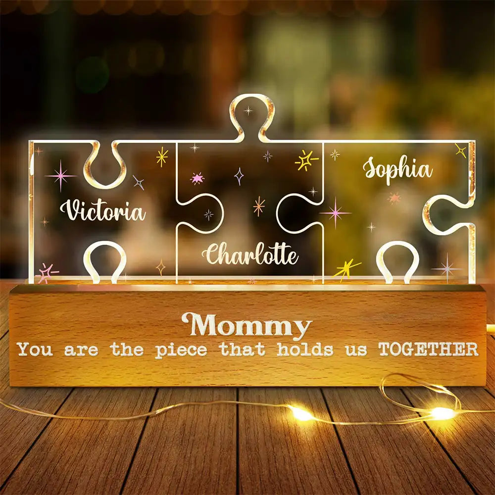 Gift For Mother,Love - Mother You Are The Piece That Holds Us Together Family Puzzle - Personalized Custom Shaped LED Light