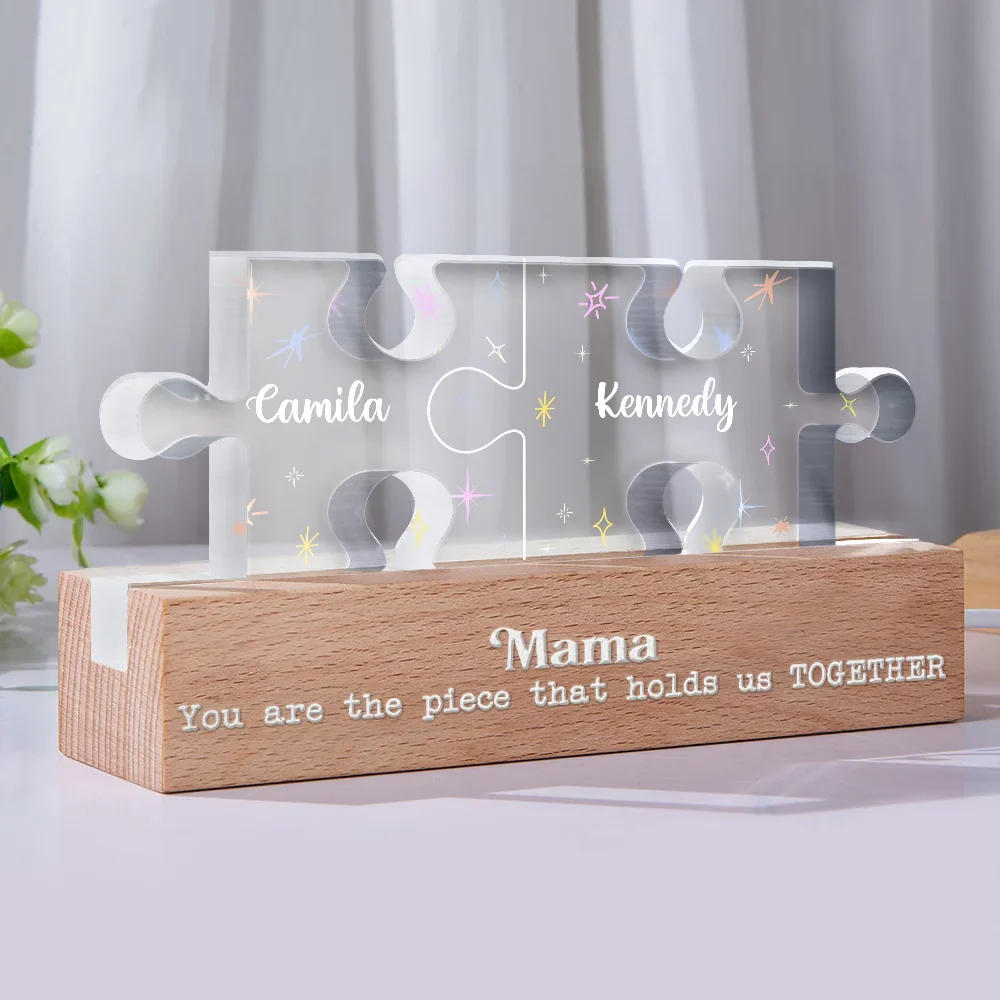 Gift For Mother,Love - Mother You Are The Piece That Holds Us Together Family Puzzle - Personalized Custom Shaped LED Light