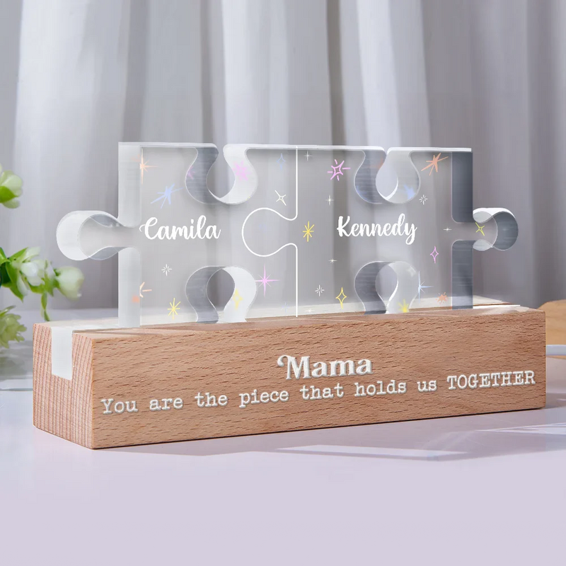 Gift For Mother,Love - Mother You Are The Piece That Holds Us Together Family Puzzle - Personalized Custom Shaped LED Light