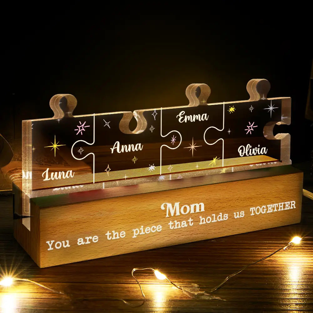 Gift For Mother,Love - Mother You Are The Piece That Holds Us Together Family Puzzle - Personalized Custom Shaped LED Light
