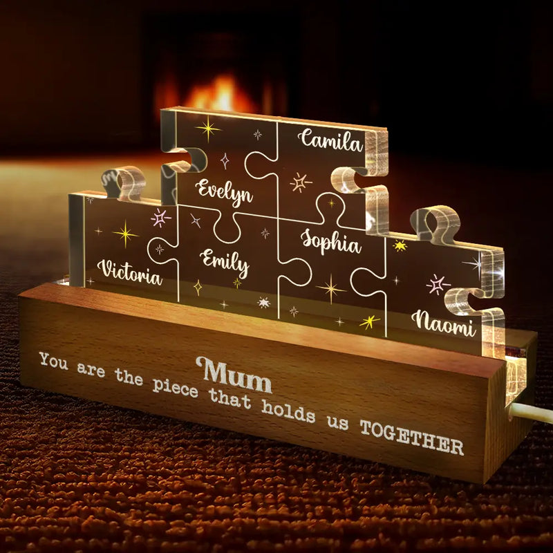 Gift For Mother,Love - Mother You Are The Piece That Holds Us Together Family Puzzle - Personalized Custom Shaped LED Light