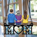 Gift For Mother,Family, Happy - Mother & Children Sitting Bakside Unbreakable Bond - Personalized Window Hanging Suncatcher Ornament