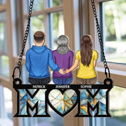 Gift For Mother,Family, Happy - Mother & Children Sitting Bakside Unbreakable Bond - Personalized Window Hanging Suncatcher Ornament