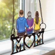 Gift For Mother,Family, Happy - Mother & Children Sitting Bakside Unbreakable Bond - Personalized Window Hanging Suncatcher Ornament
