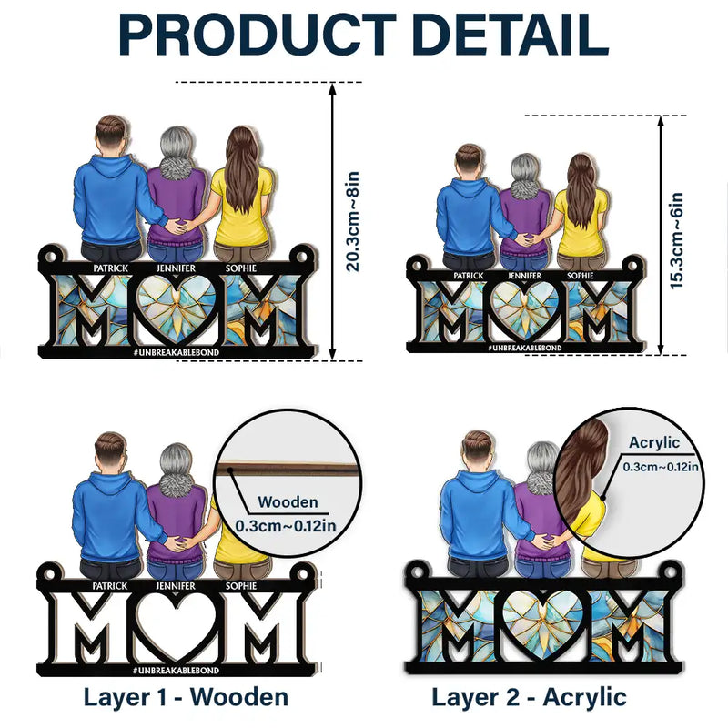 Gift For Mother,Family, Happy - Mother & Children Sitting Bakside Unbreakable Bond - Personalized Window Hanging Suncatcher Ornament