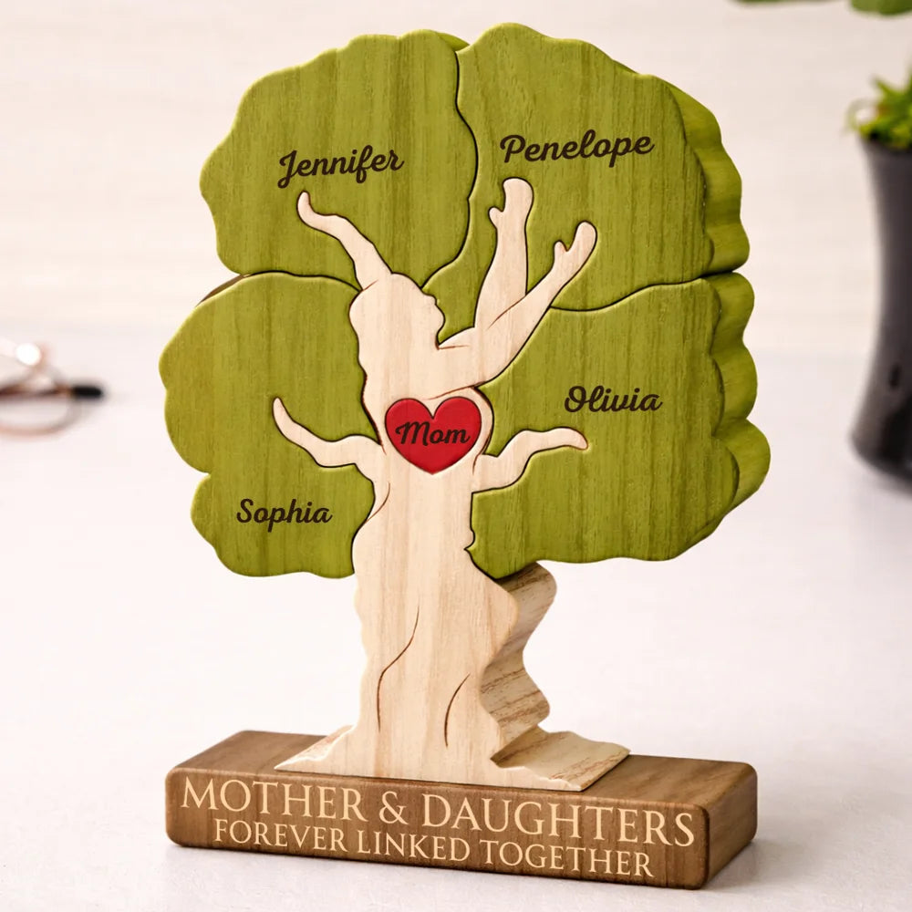 Mother & Children Forever Linked Together - Personalized Custom Shaped Wooden Puzzle