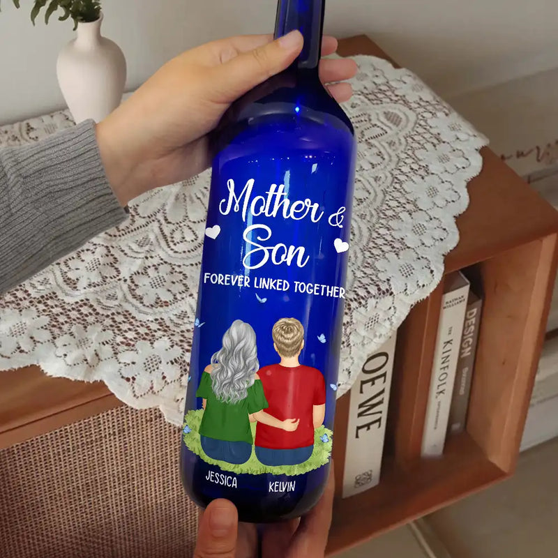 Mom - Daughters (Adult),Gift For Mother,Love - Mother & Daughter Forever Linked Together - Personalized Blue Bottle Light