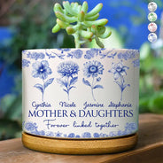 Gift For Mother, Mom - Daughters (Adult), Mom - Daughters (Young), Mom - Sons, Mom - Children, Love - Mother & Daughters Forever Linked Together - Personalized Ceramic Plant Pot