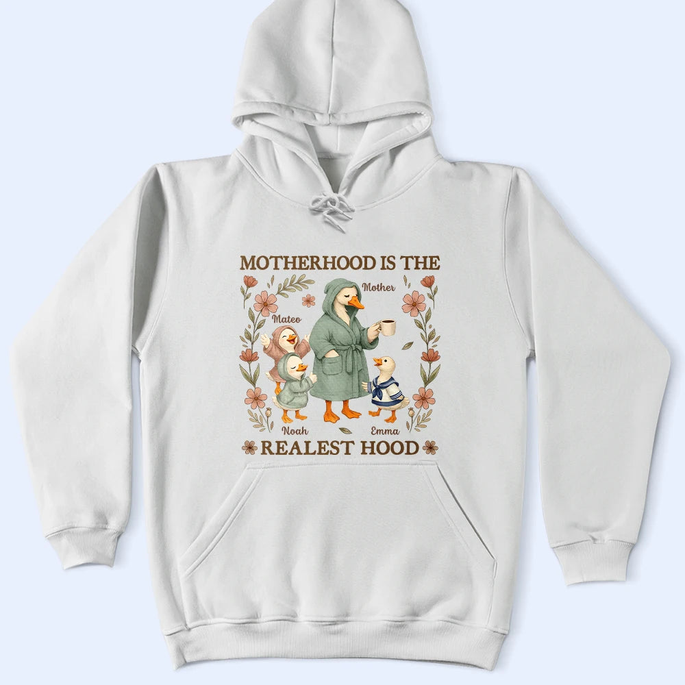 Motherhood Is The Realest Hood - Personalized T Shirt