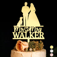 Wedding Anniversary, Pet Lovers, Pet Couple, Happy - Mr & Mrs Pet Couple Wedding - Personalized Cake Topper