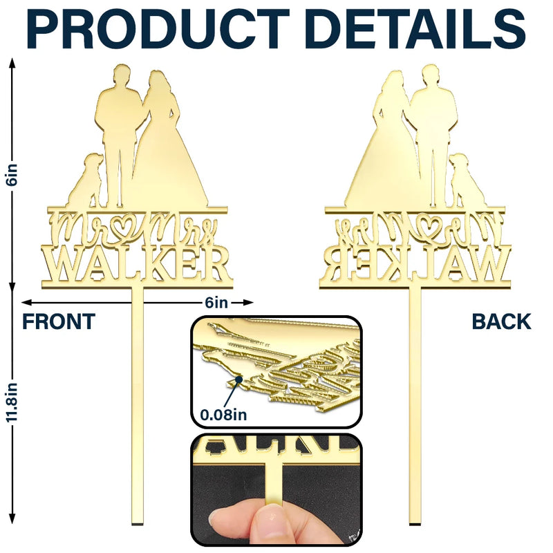 Wedding Anniversary, Pet Lovers, Pet Couple, Happy - Mr & Mrs Pet Couple Wedding - Personalized Cake Topper