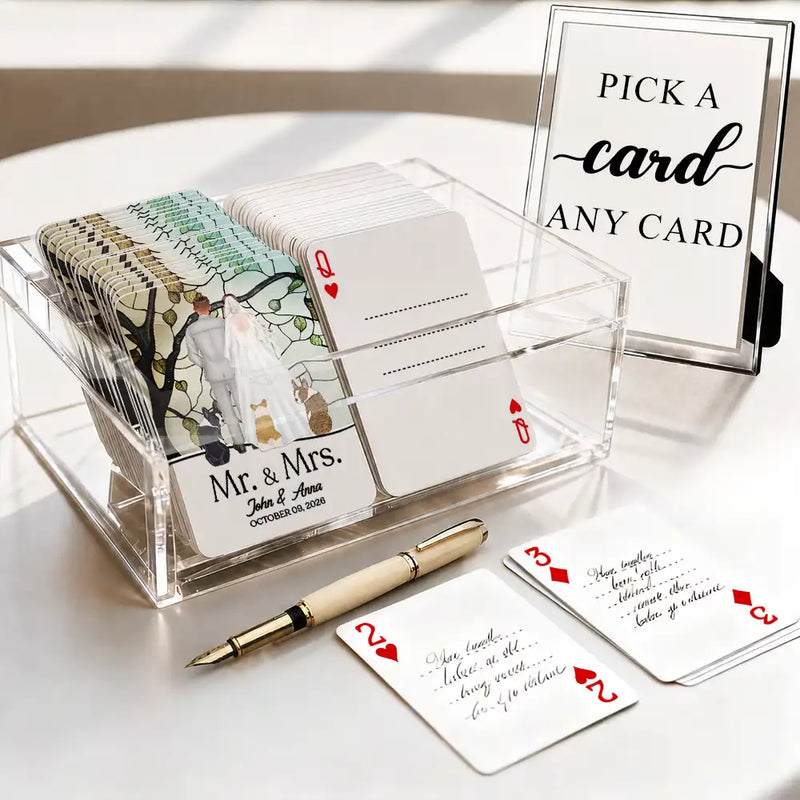 Pet Couple,Romantic,Pet Lovers,Gift For Couples,Wedding,Vector,Custom Text - Mr & Mrs Wedding Signing Book - Personalized Playing Cards