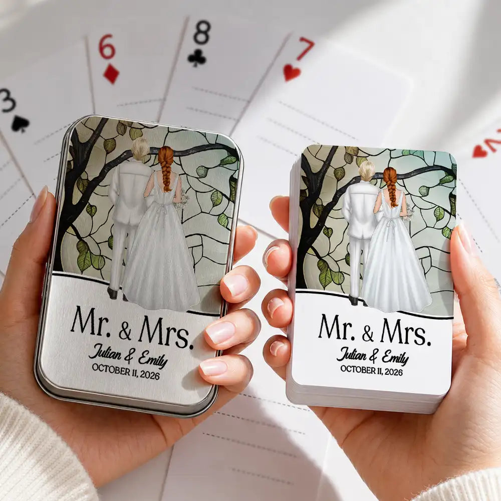 Pet Couple,Romantic,Pet Lovers,Gift For Couples,Wedding,Vector,Custom Text - Mr & Mrs Wedding Signing Book - Personalized Playing Cards