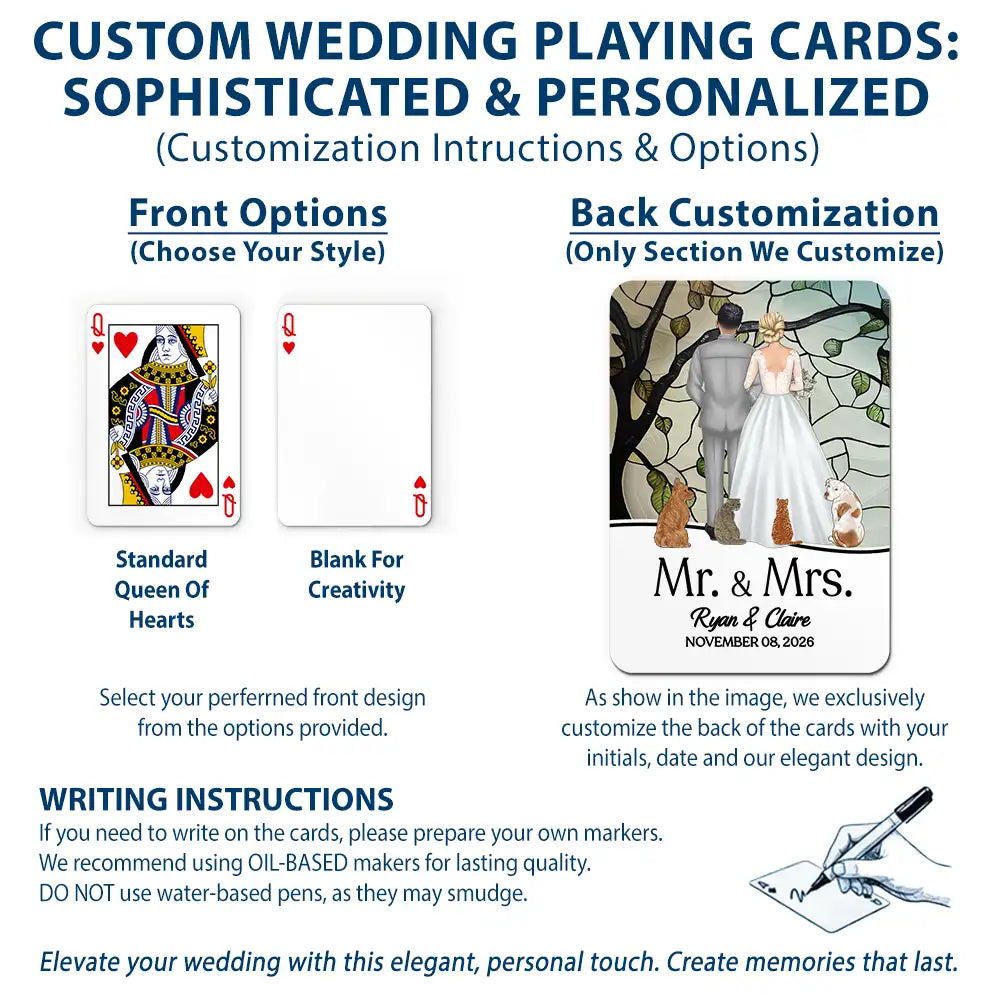 Pet Couple,Romantic,Pet Lovers,Gift For Couples,Wedding,Vector,Custom Text - Mr & Mrs Wedding Signing Book - Personalized Playing Cards