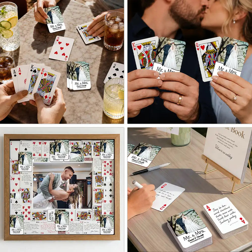 Pet Couple,Romantic,Pet Lovers,Gift For Couples,Wedding,Vector,Custom Text - Mr & Mrs Wedding Signing Book - Personalized Playing Cards
